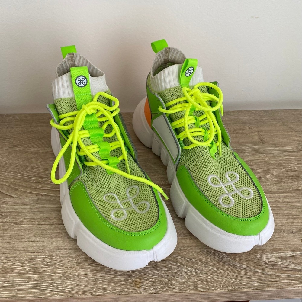 Hip and Bone Sneakers Mens Neon Green Orange Great Siz 9.5 Chunky High Top
